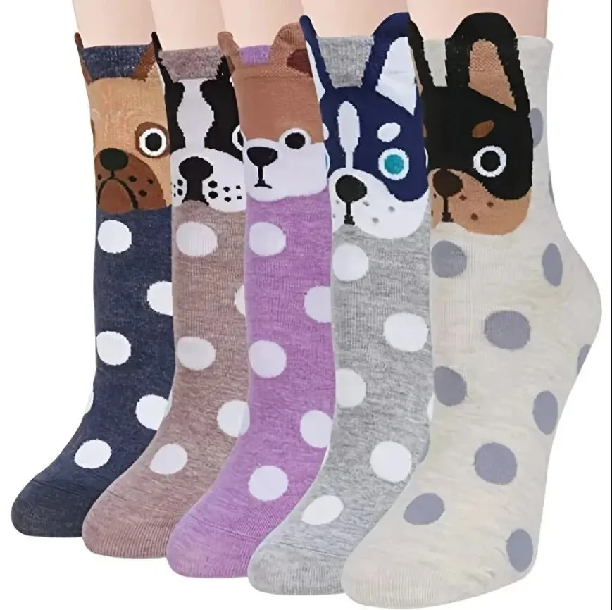 10/5/4/2 pairs of women's socks Cotton socks Cute women's socks Dog novelty animal socks Cartoon cotton casual socks Funny sock