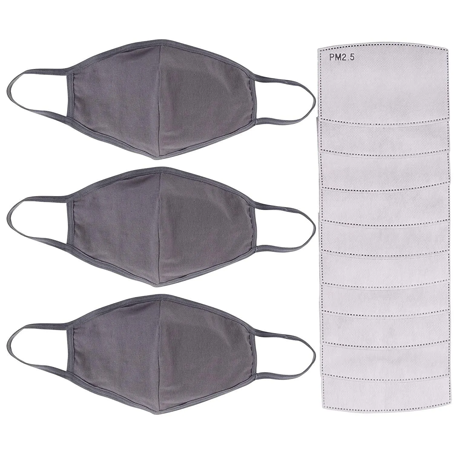 3-Pack: Cotton Reusable Face Masks with 10 Filters