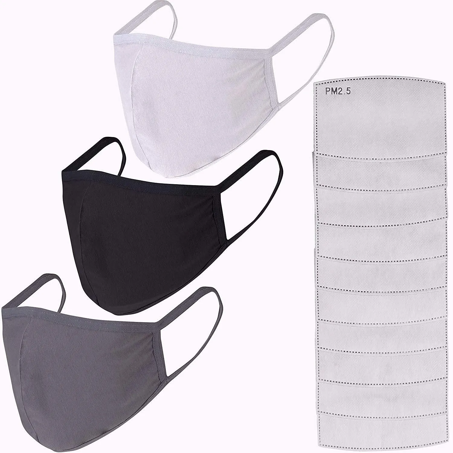 3-Pack: Cotton Reusable Face Masks with 10 Filters