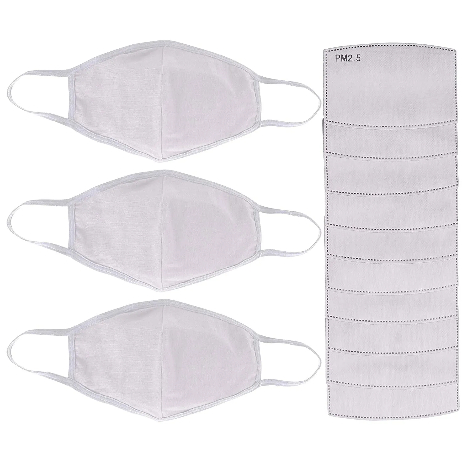 3-Pack: Cotton Reusable Face Masks with 10 Filters