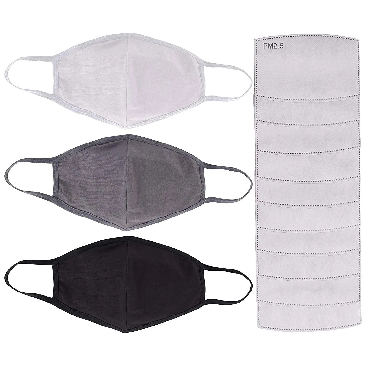 3-Pack: Cotton Reusable Face Masks with 10 Filters