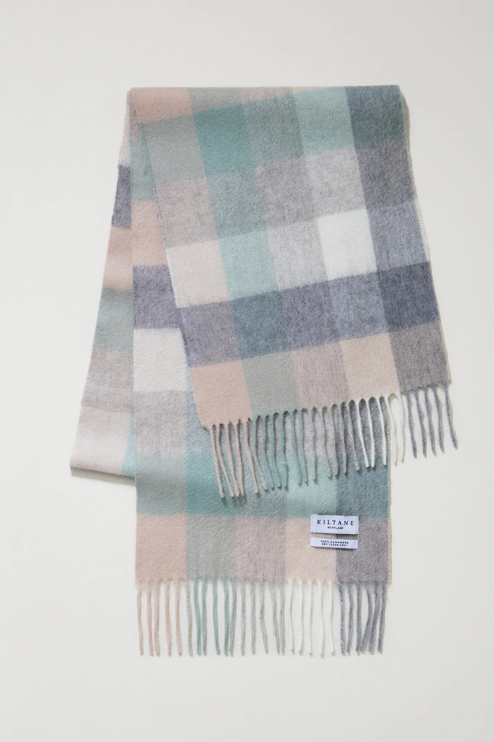 5 Square Check Cashmere Scarf - Brume