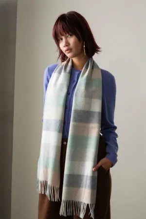 5 Square Check Cashmere Scarf - Brume