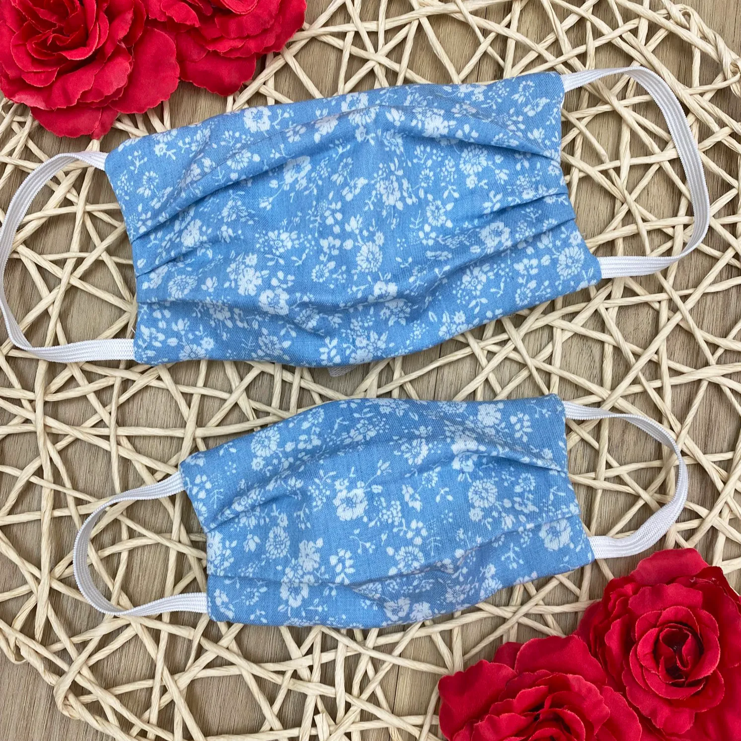 Adults and Kids Blue Floral Reusable/Washable Face Masks with Filter