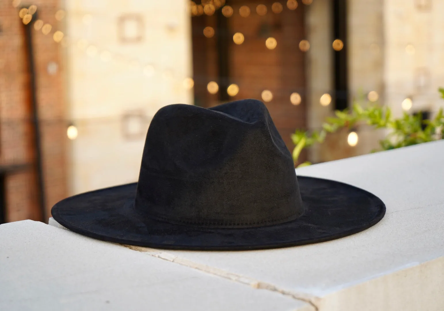 Atlanta Suede Wide Brim Fedora - Black