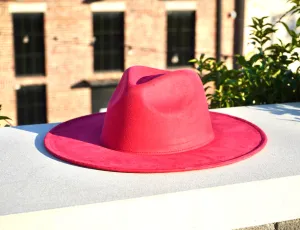 Atlanta Suede Wide Brim Fedora - Watermelon