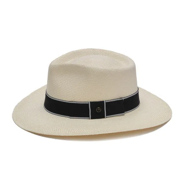 Austral Hats - White Panama Hat with Flat Bow and Grey Band