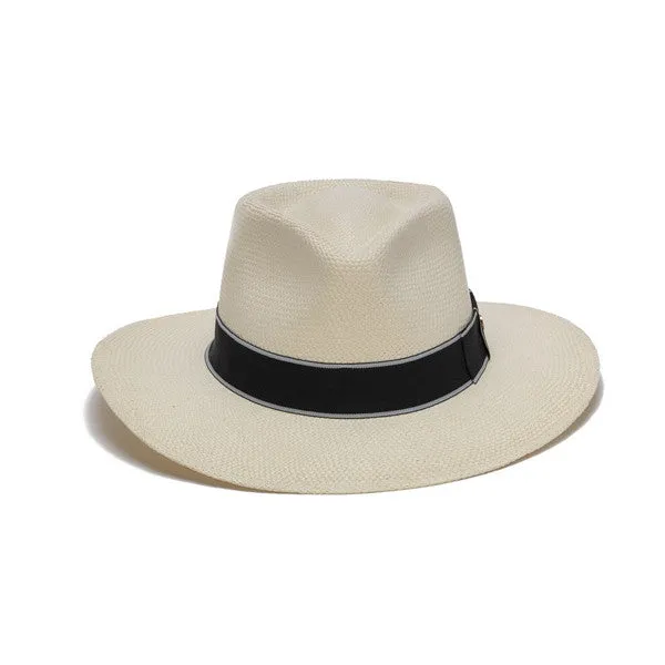 Austral Hats - White Panama Hat with Flat Bow and Grey Band