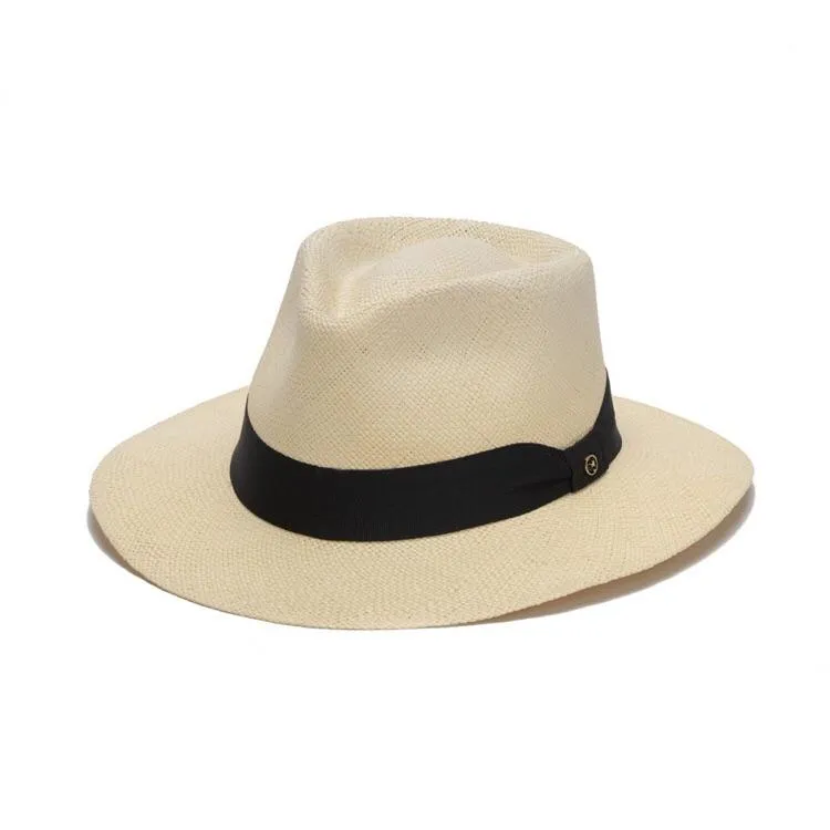 Austral White Straw Panama Hat - The Dean with Black Ribbon Band