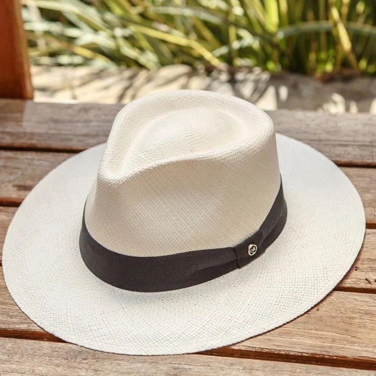 Austral White Straw Panama Hat - The Dean with Black Ribbon Band