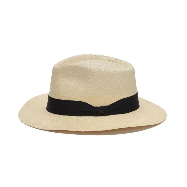 Austral White Straw Panama Hat - The Dean with Black Ribbon Band