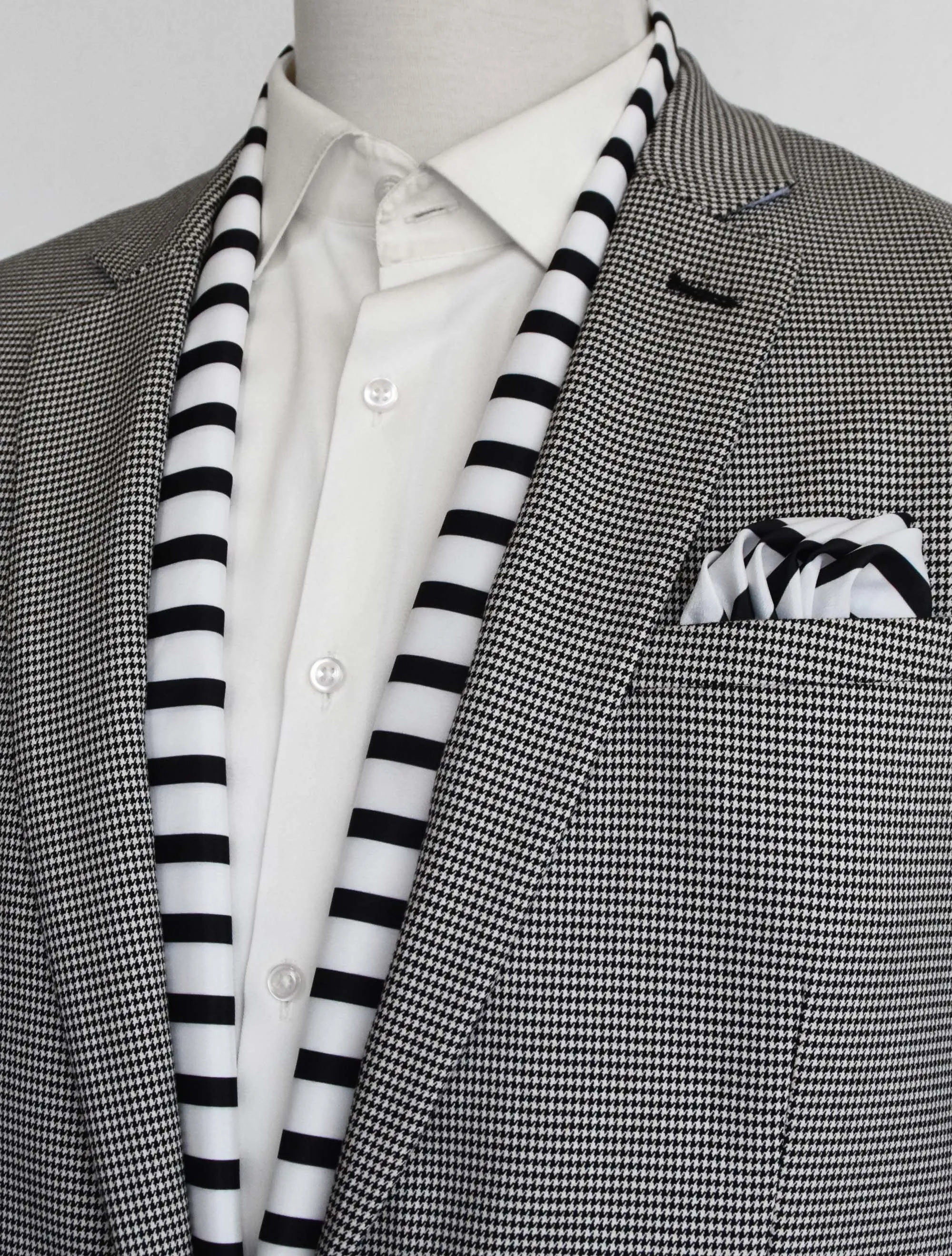 Black & White Stripes Silk Scarf & Pocket Square Set