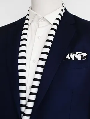 Black & White Stripes Silk Scarf & Pocket Square Set