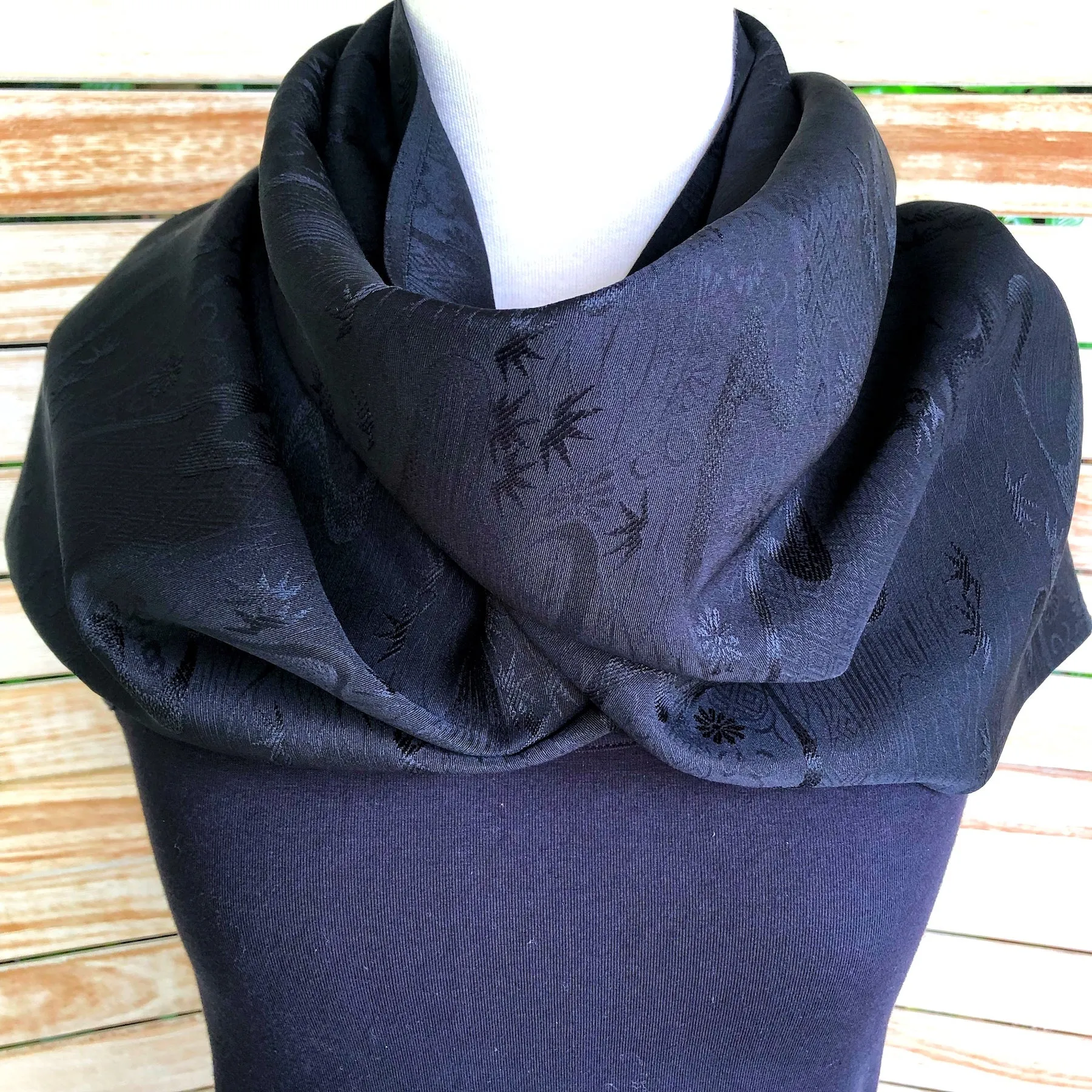 Black Jacquard Kimono Silk Scarf