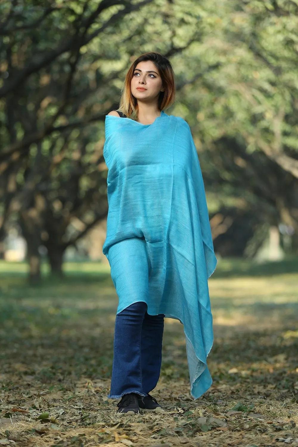 BLUE COLOUR FINE WOOL SHAWL DEFINES FEMINISM AND ENHANCES SOPHISTICATION