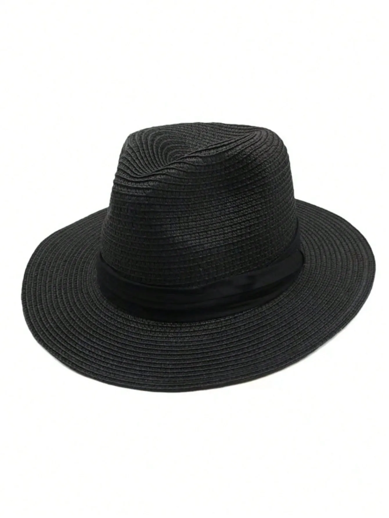 Boho Unisex Sun Hat Jazz Hat With Black Ribbon, Fashionable Panama Straw Beach Hat