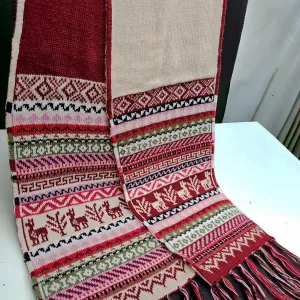 Burgundy and Beige Handmade Reversible Alpaca Scarf