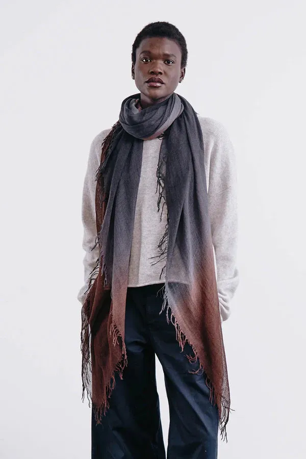 CASHMERE AND SILK SCARF ESPRESSO DIP DYED