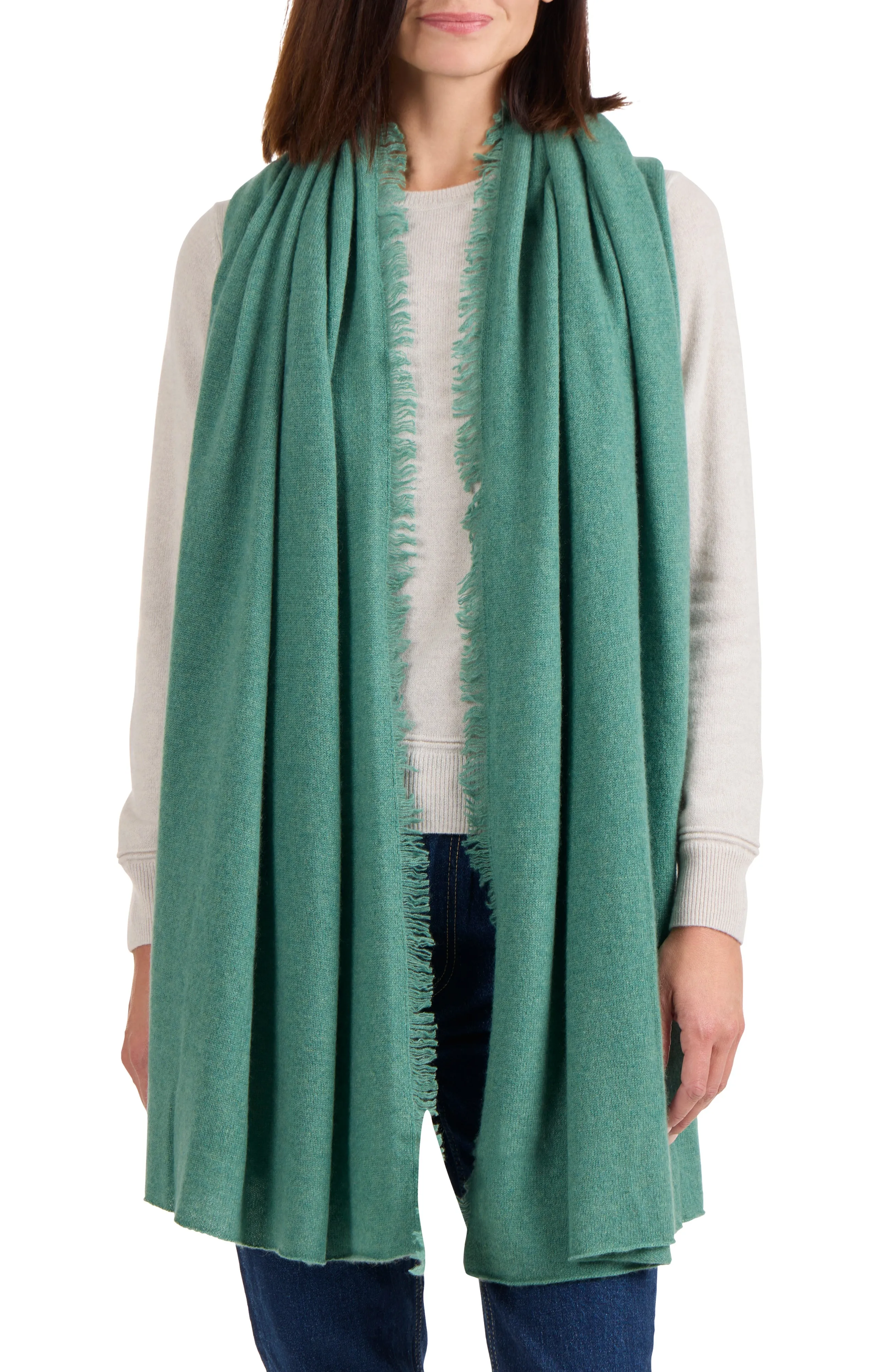 CASHMERE KNIT WRAP WITH FRINGE