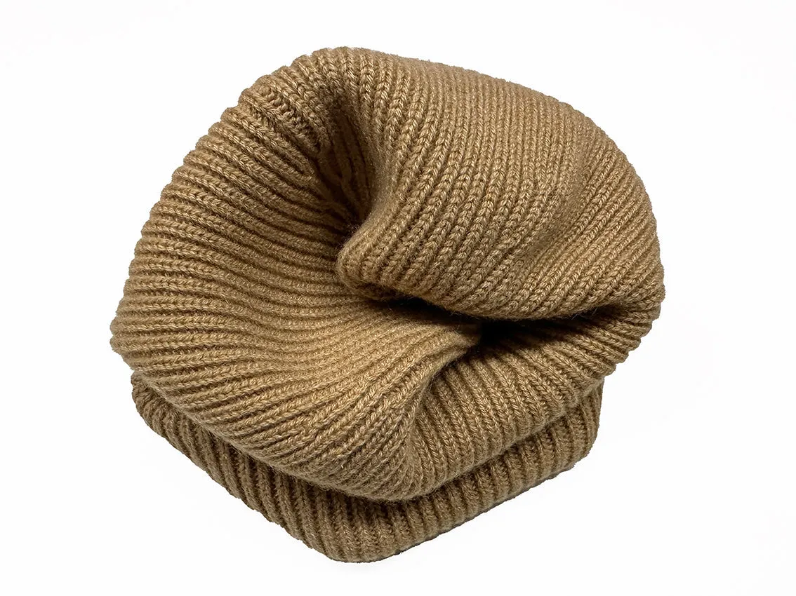 Cashmere Wool Scarf and Hat in Camel Brown Color