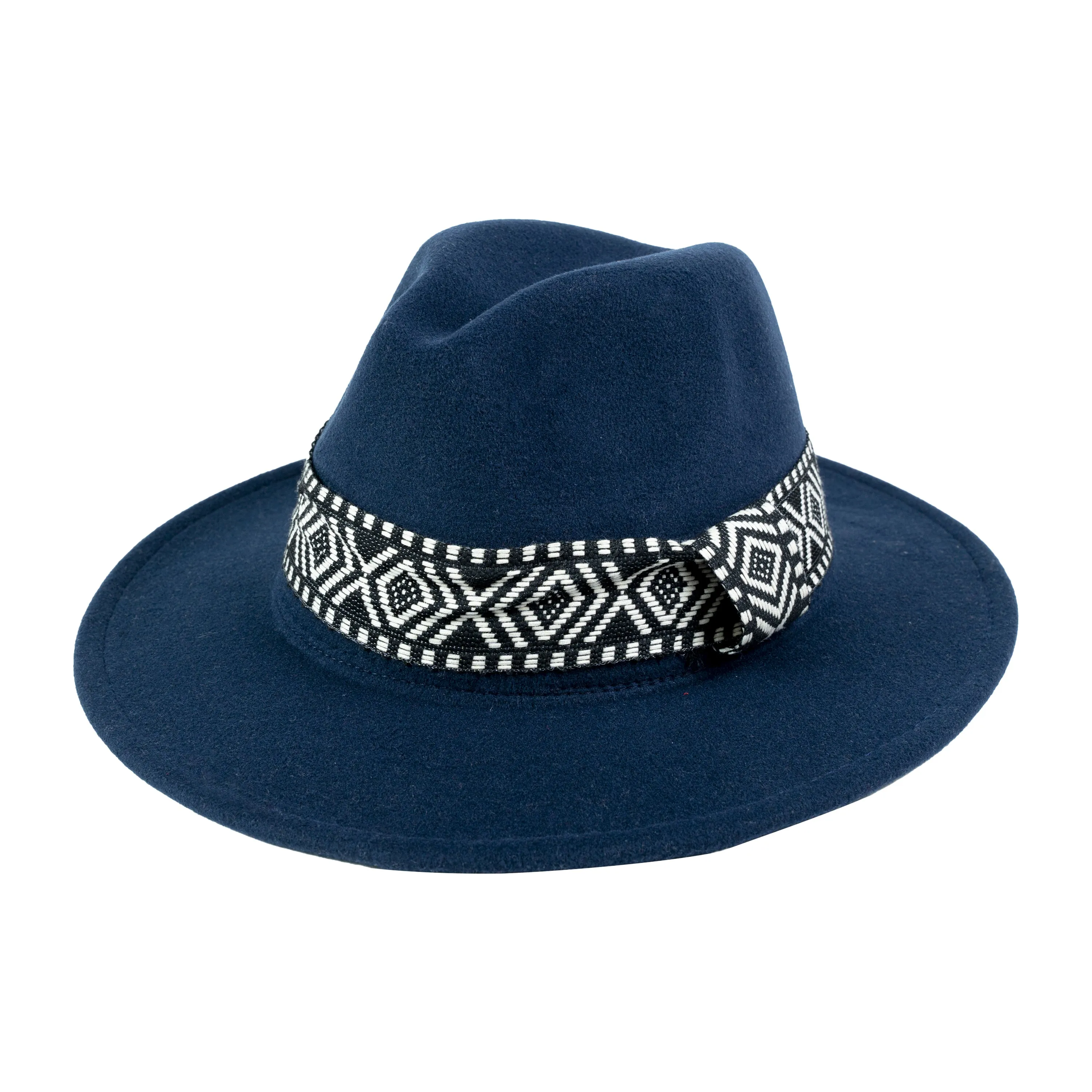 Chokore Fedora Hat with Zig-Zag Belt (Navy Blue)