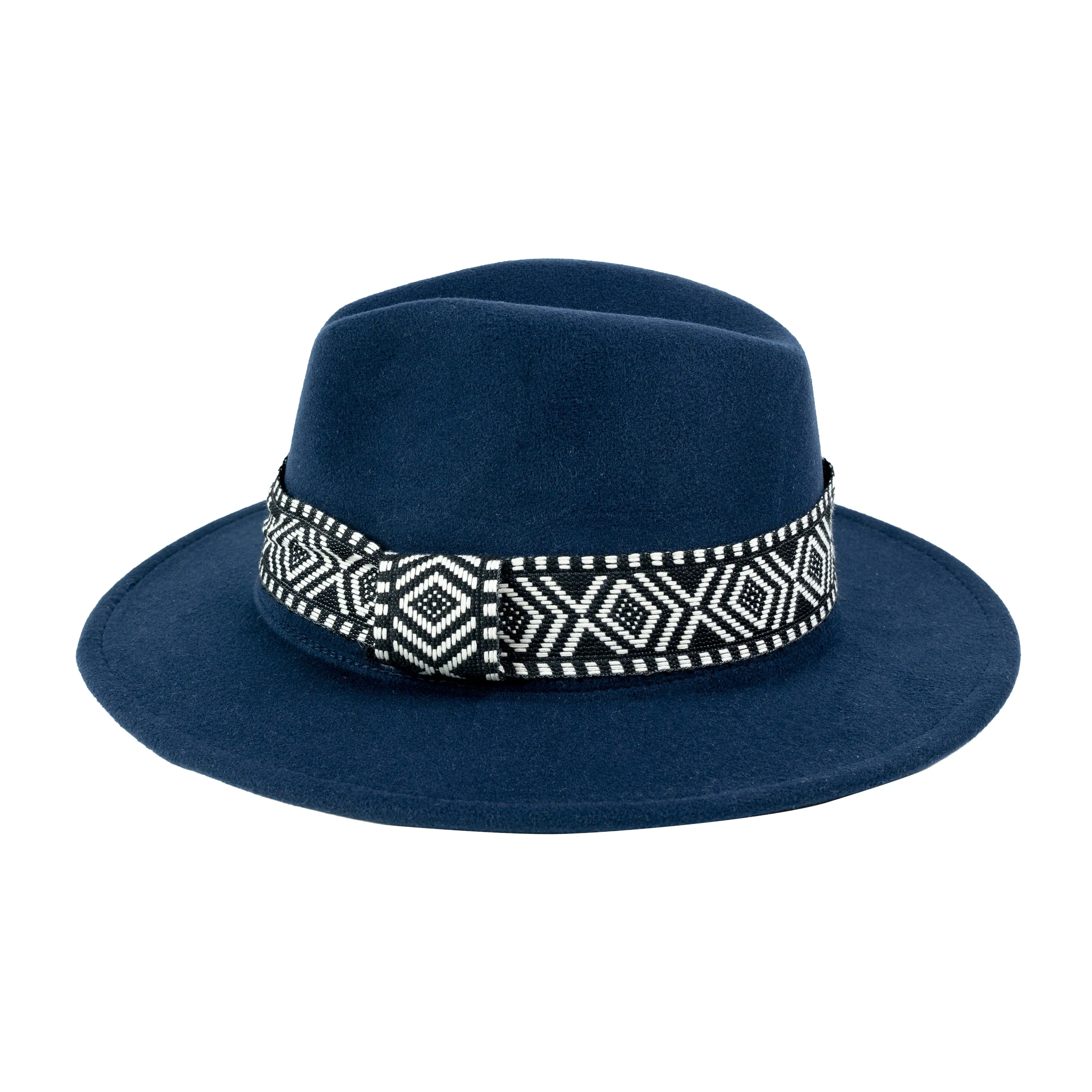 Chokore Fedora Hat with Zig-Zag Belt (Navy Blue)