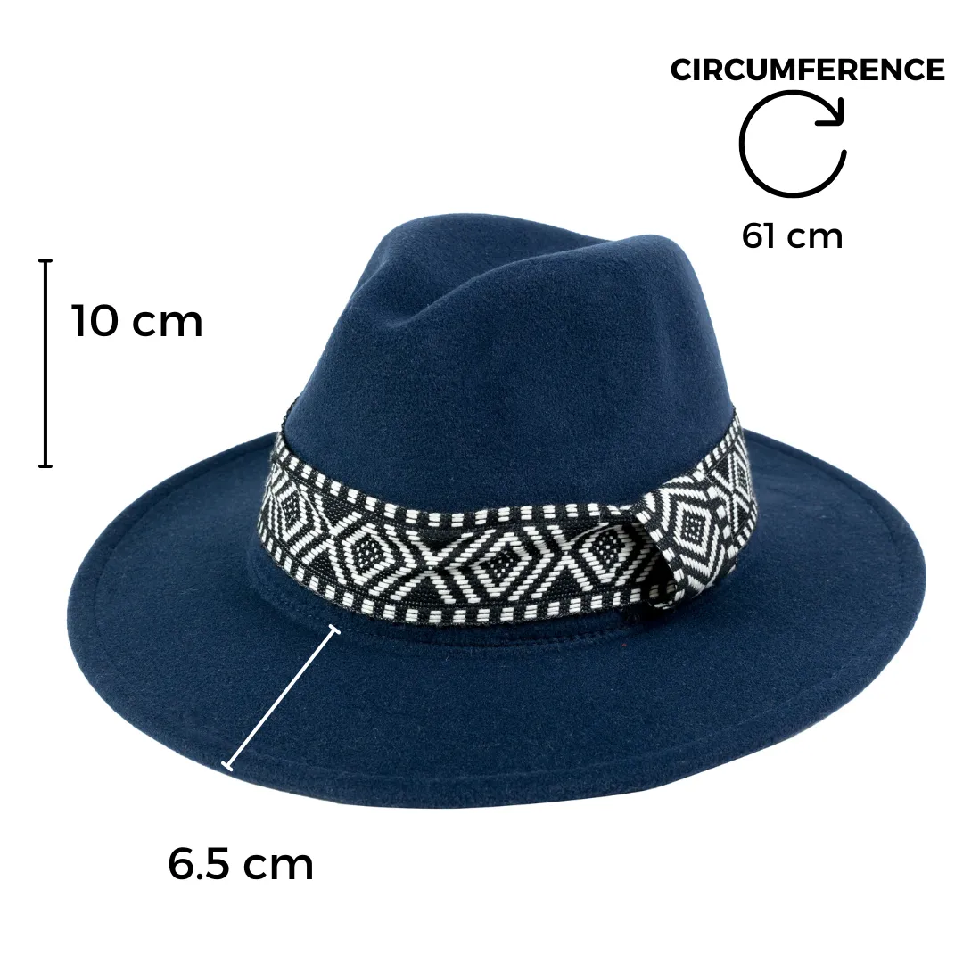 Chokore Fedora Hat with Zig-Zag Belt (Navy Blue)