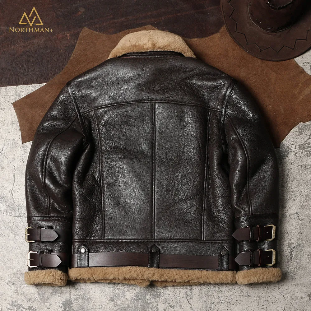 Classic B-3 Sheepskin Leather Bomber Jacket by Northman 