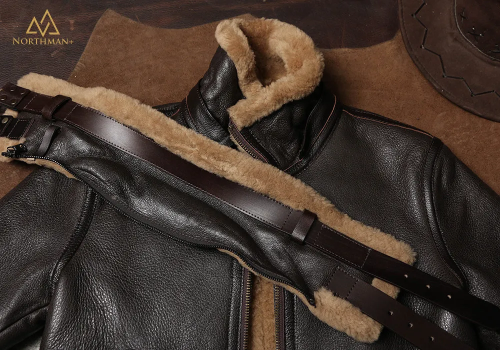 Classic B-3 Sheepskin Leather Bomber Jacket by Northman 