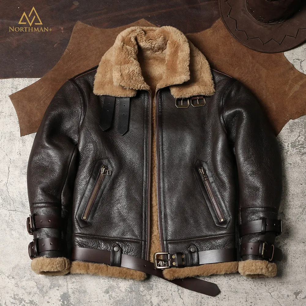 Classic B-3 Sheepskin Leather Bomber Jacket by Northman 