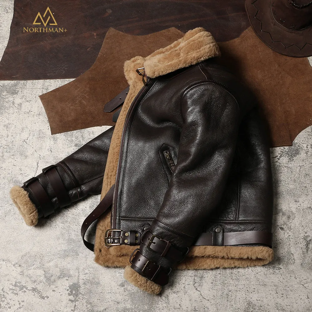 Classic B-3 Sheepskin Leather Bomber Jacket by Northman 