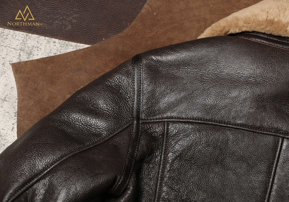 Classic B-3 Sheepskin Leather Bomber Jacket by Northman 