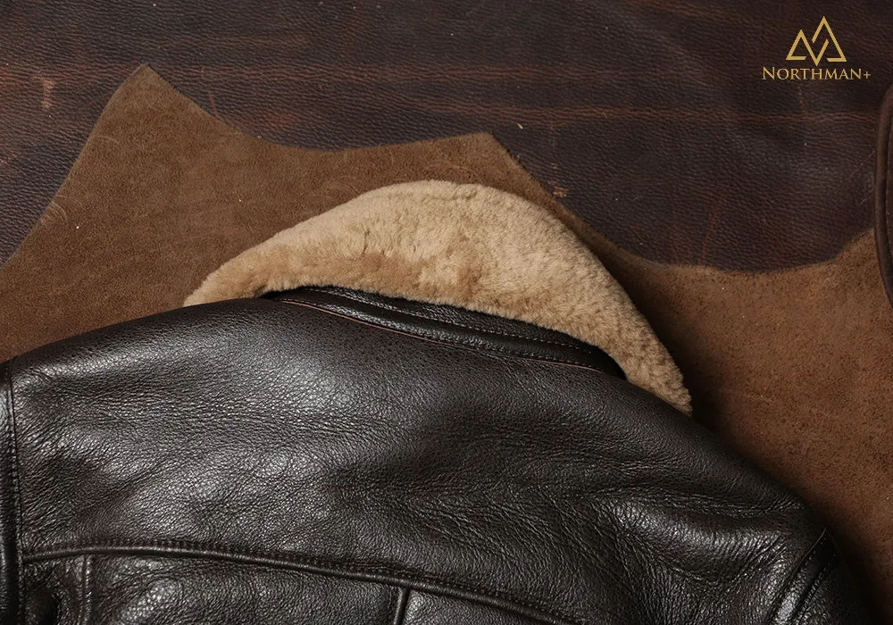 Classic B-3 Sheepskin Leather Bomber Jacket by Northman 