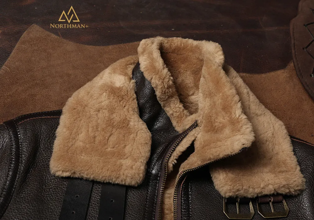 Classic B-3 Sheepskin Leather Bomber Jacket by Northman 