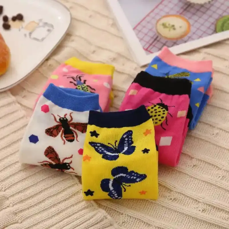 Colorful Animated Butterfly Beetle Warm Ankle Socks