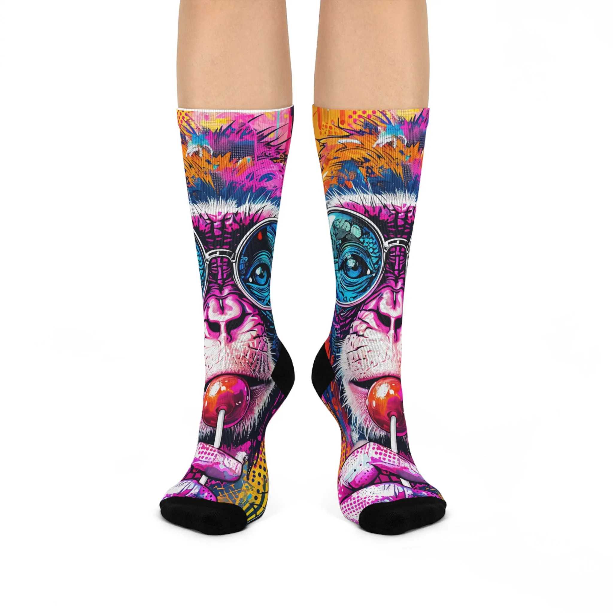 Colorful Funky Monkey Crew Socks, Fun Gift for Animal Lovers, Vibrant Graphic Socks for All Occasions, Cozy and Stylish Footwear