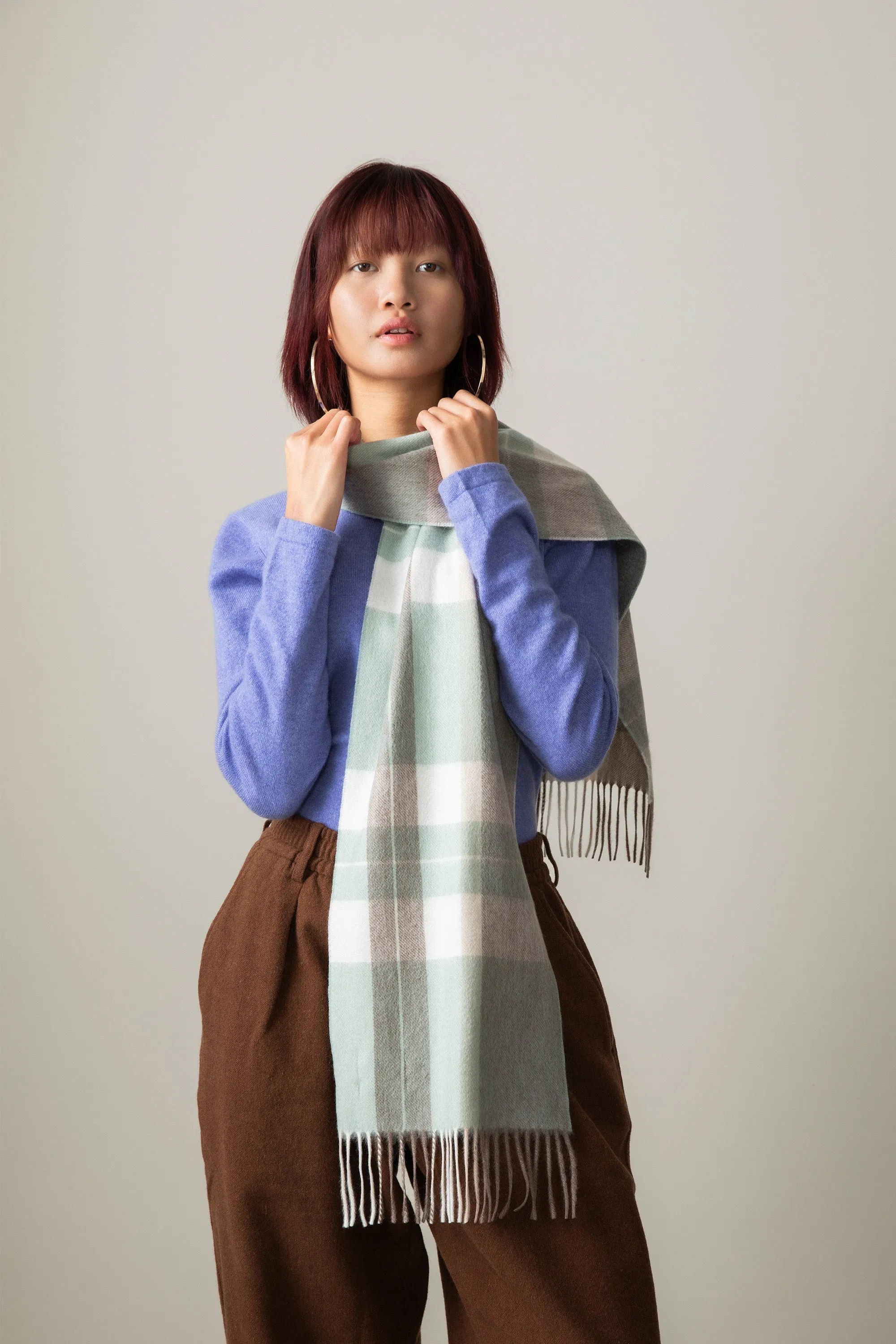 Contemporary Check Cashmere Scarf - Seafoam