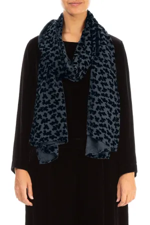 Devoré Petals Midnight Blue Silk Velvet Scarf