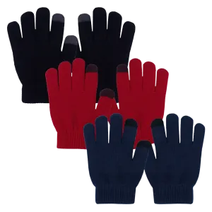 EvridWear Kids Black/Red/Navy Touchscreen Gloves - 3 Pairs