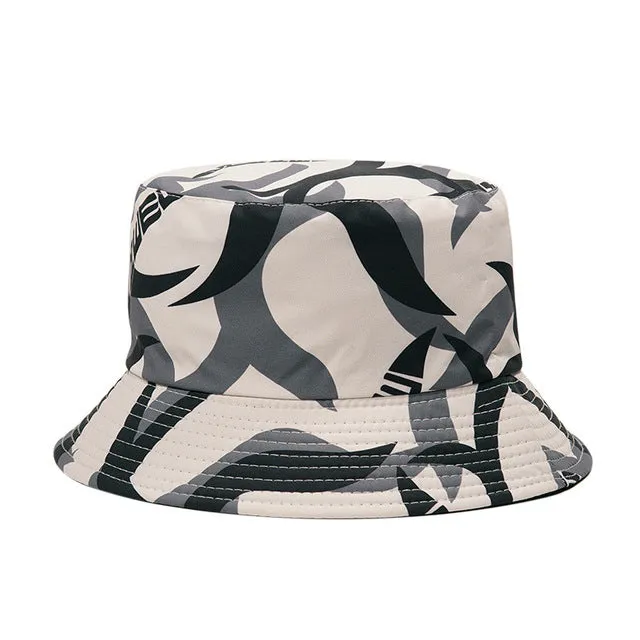 Fashion Reversible Leaf Print Bucket Hat Summer Sun Caps For Women