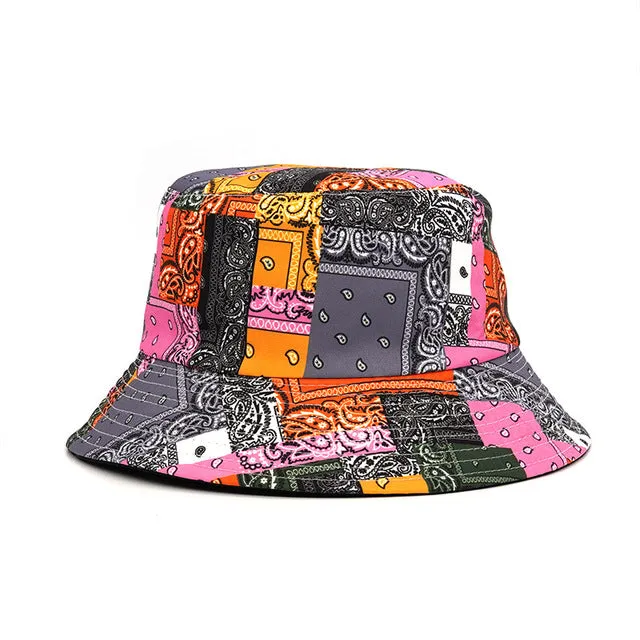 Fashion Reversible Leaf Print Bucket Hat Summer Sun Caps For Women