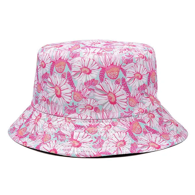 Fashion Reversible Leaf Print Bucket Hat Summer Sun Caps For Women