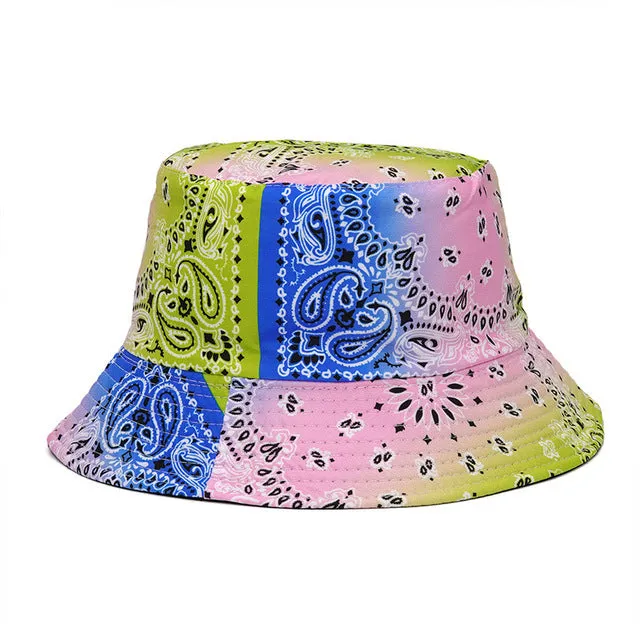 Fashion Reversible Leaf Print Bucket Hat Summer Sun Caps For Women