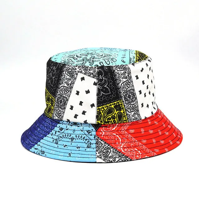 Fashion Reversible Leaf Print Bucket Hat Summer Sun Caps For Women