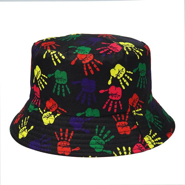 Fashion Reversible Leaf Print Bucket Hat Summer Sun Caps For Women