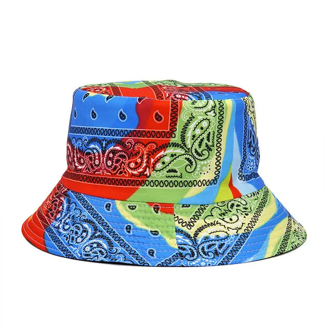 Fashion Reversible Leaf Print Bucket Hat Summer Sun Caps For Women