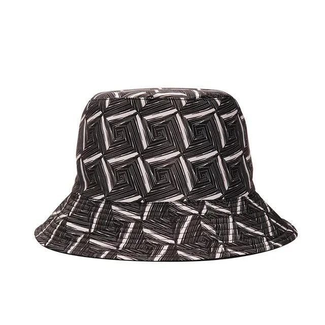 Fashion Reversible Leaf Print Bucket Hat Summer Sun Caps For Women