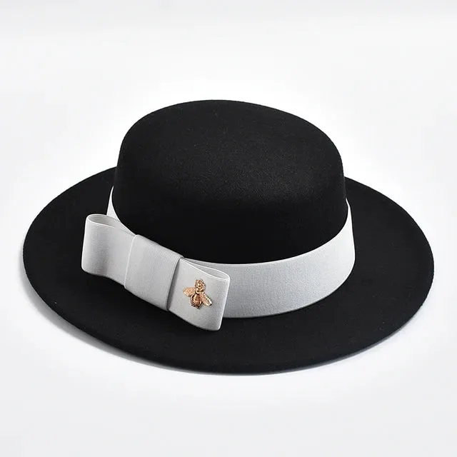 Fedora Hat for Women Elegant Flat Top Bow Jazz Hat Chapeau Femme