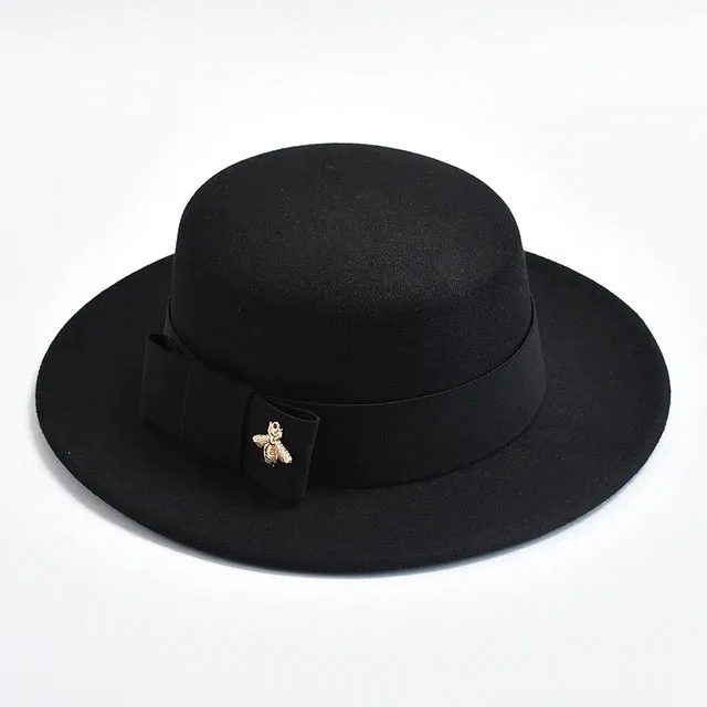 Fedora Hat for Women Elegant Flat Top Bow Jazz Hat Chapeau Femme