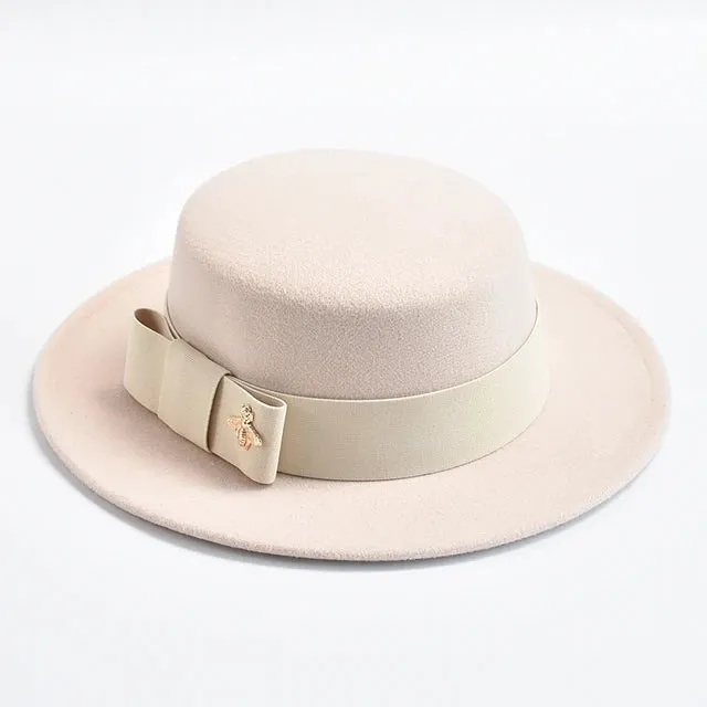 Fedora Hat for Women Elegant Flat Top Bow Jazz Hat Chapeau Femme